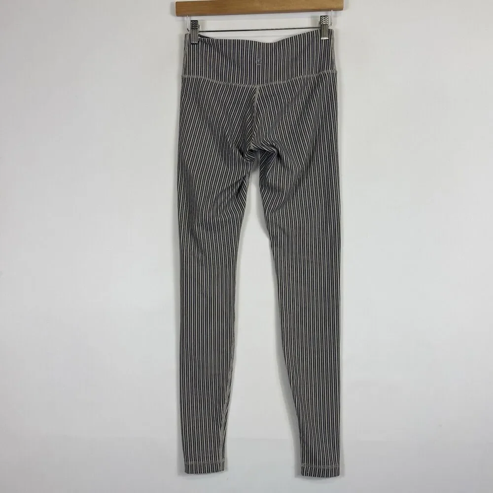 Lululemon Leggings Pants Womens 6 Blue Tan Stripe‎ Compression Active Yoga Gym